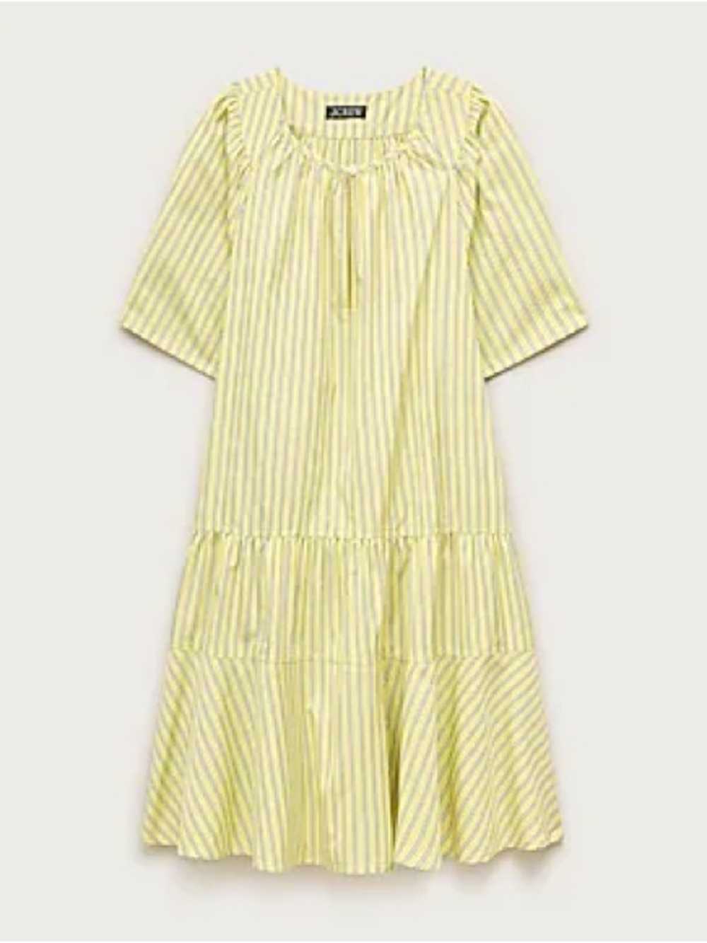J. Crew Yellow and White Striped Tiered Midi Dress